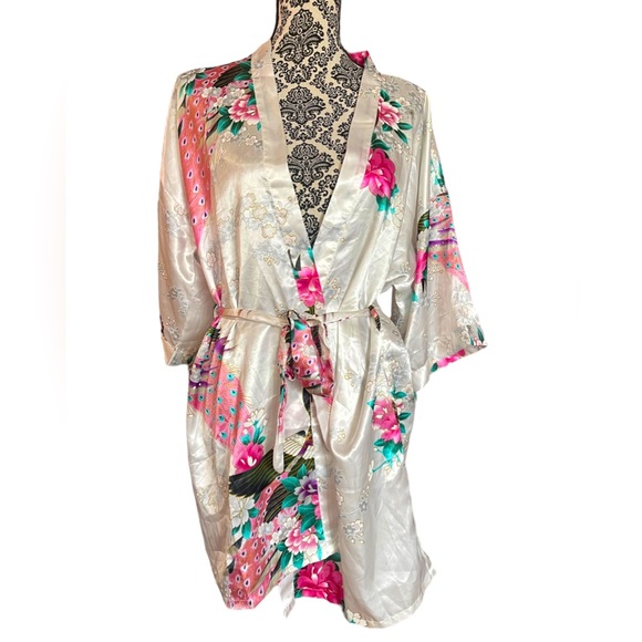 Japanese Satin Peacock Kimono Robe - Picture 1 of 6